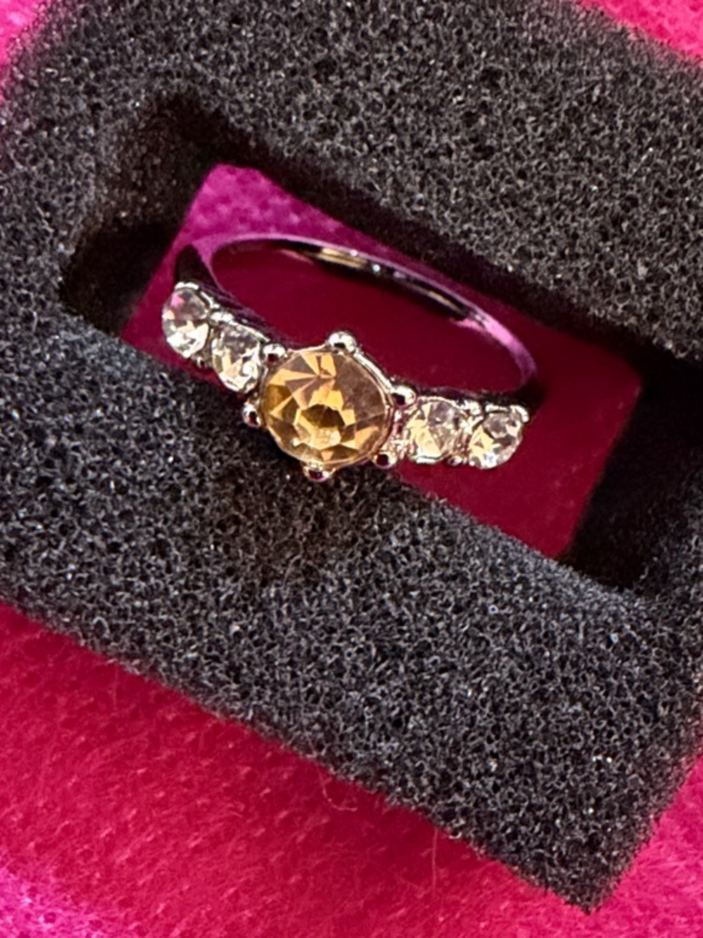 Yellow Gemstone & Clear Accent Ring, SZ 5, (J296)